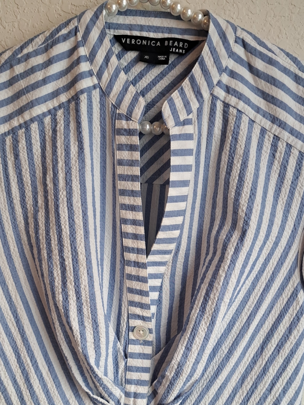 Veronica Beard Women’s Mini Dress Blue  White Stripe Twist-Waist Shirt Cotton XS - Picture 3 of 14